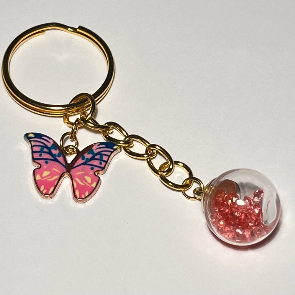 Glass Ball Crystal Keychain with Butterfly Charm